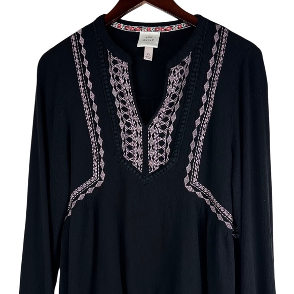 Knox Rose Top Shirt Tunic Sz XL 14 16 Black Boho Peasant Gypsy Tie Front - Picture 2 of 5